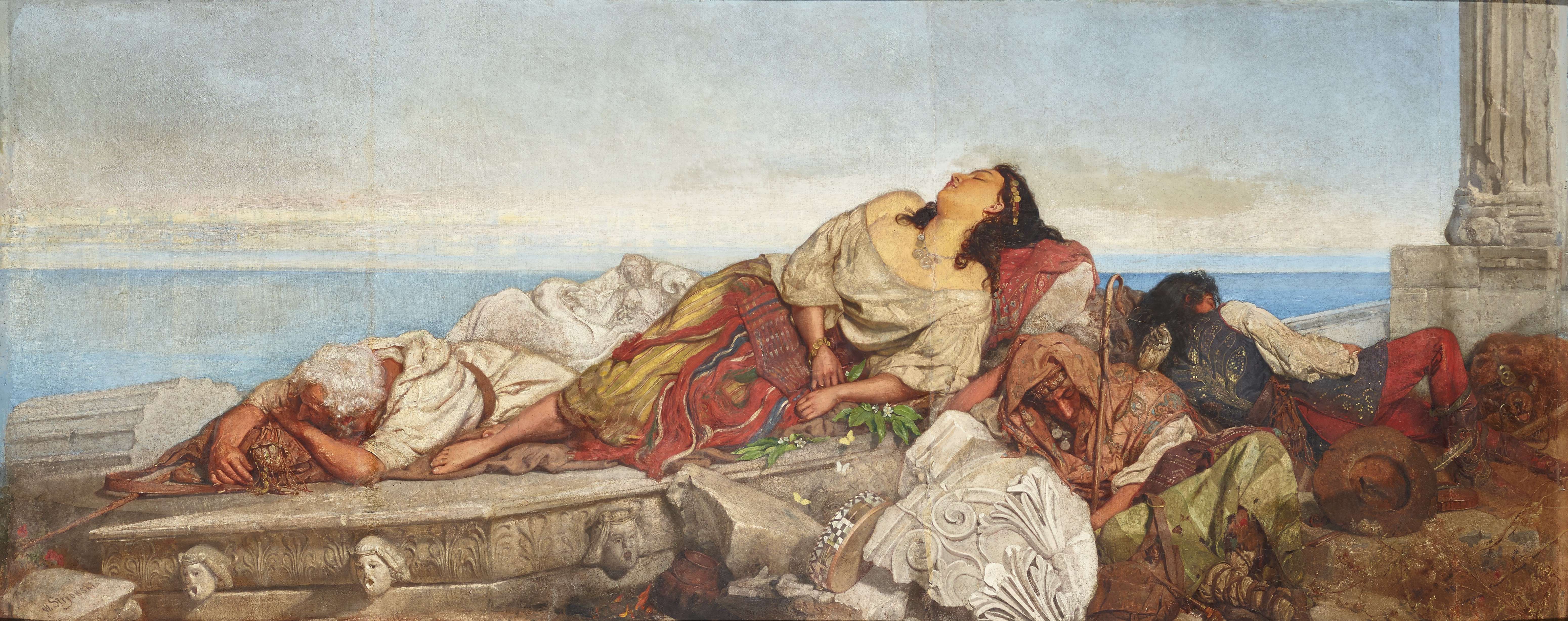 Kobieta leżąca na skale. Obraz Wilhelm August Stryowski