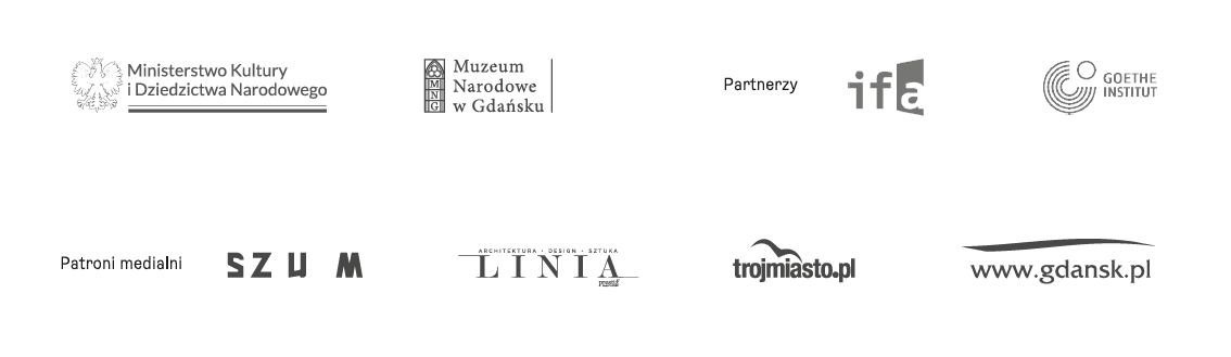 pasek logotypów: MKiDN, MNG, ifa, Goethe Insitut Polska, Magazyn SZUM, Magazyn LINIA, Trójmiasto.pl, Gdańsk.pl