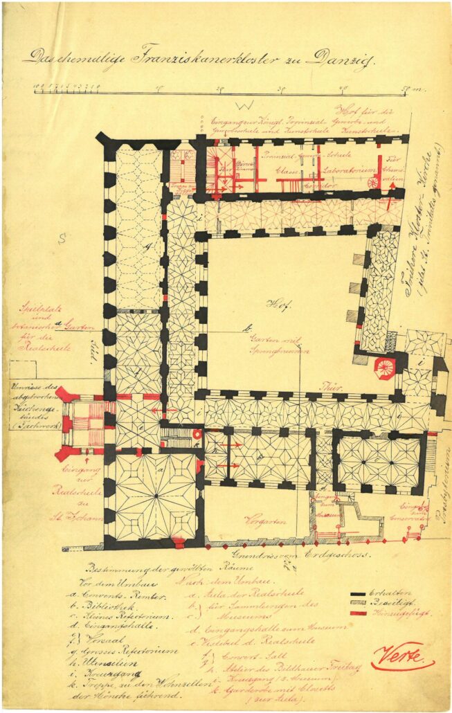 plan muzeum z zaznaczoną dziewiętnastowieczną przebudową