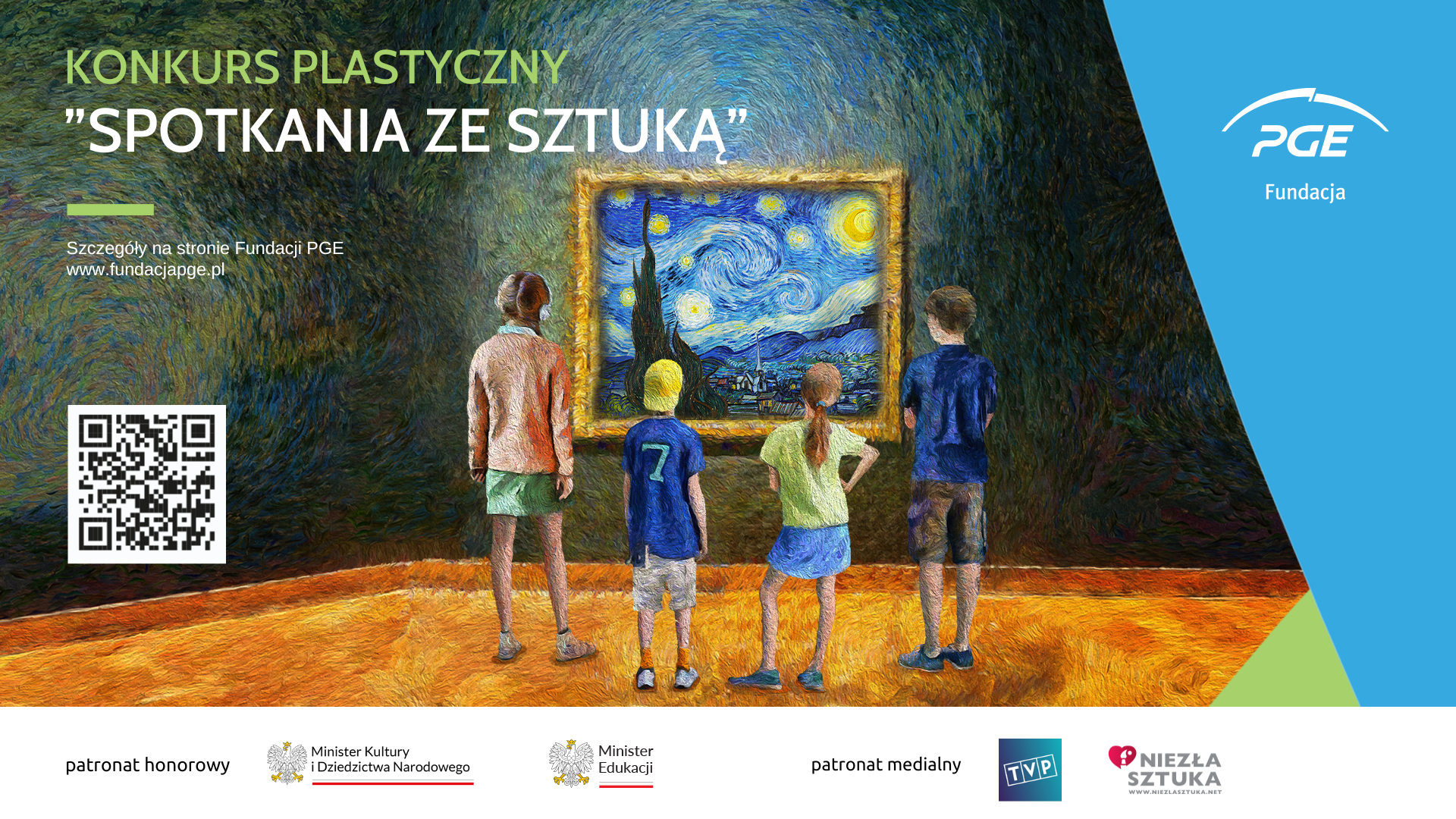 czwórka dzieci, odwrócona wpatrzona w obraz