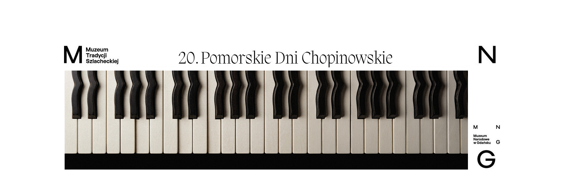 klawisze fortepianu i napis dwudzieste pomorskie dni chopinowskie