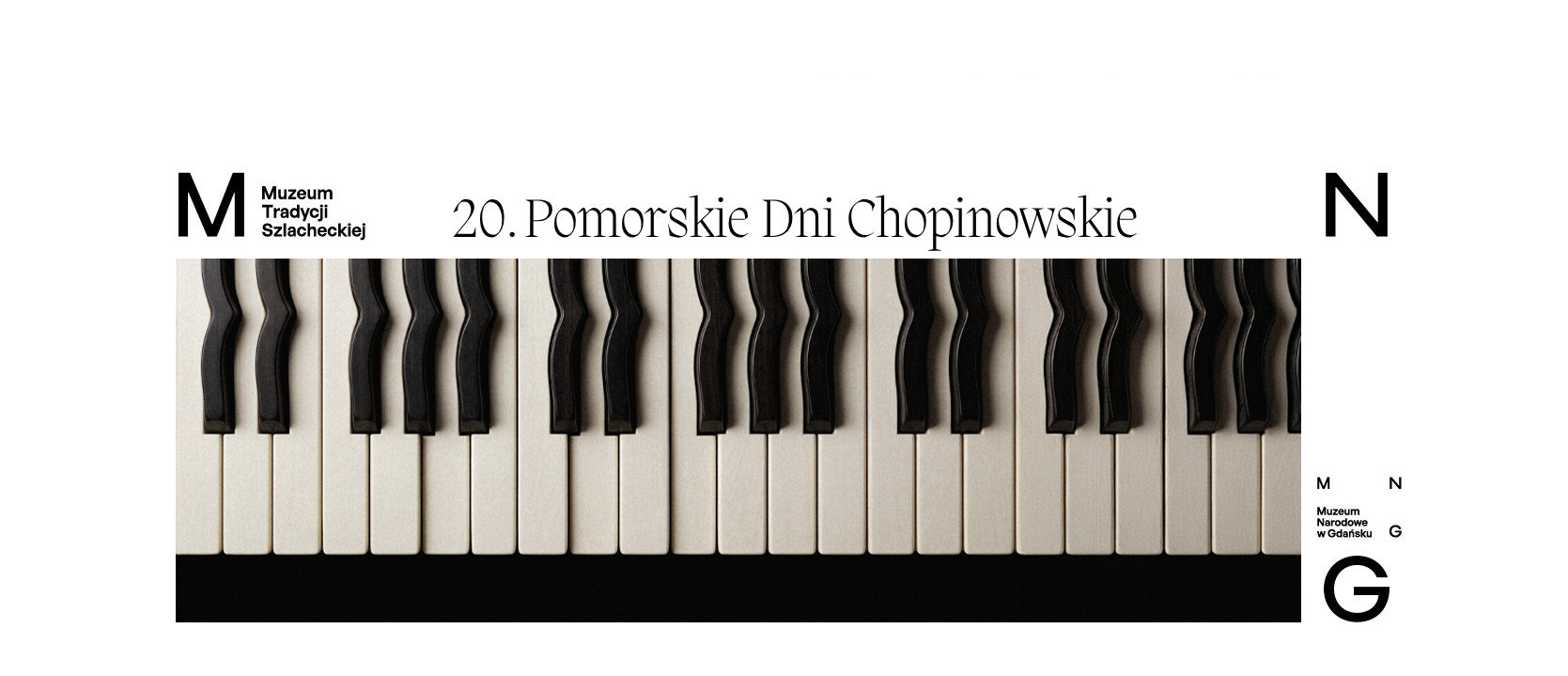 klawisze fortepianu i napis dwudzieste pomorskie dni chopinowskie