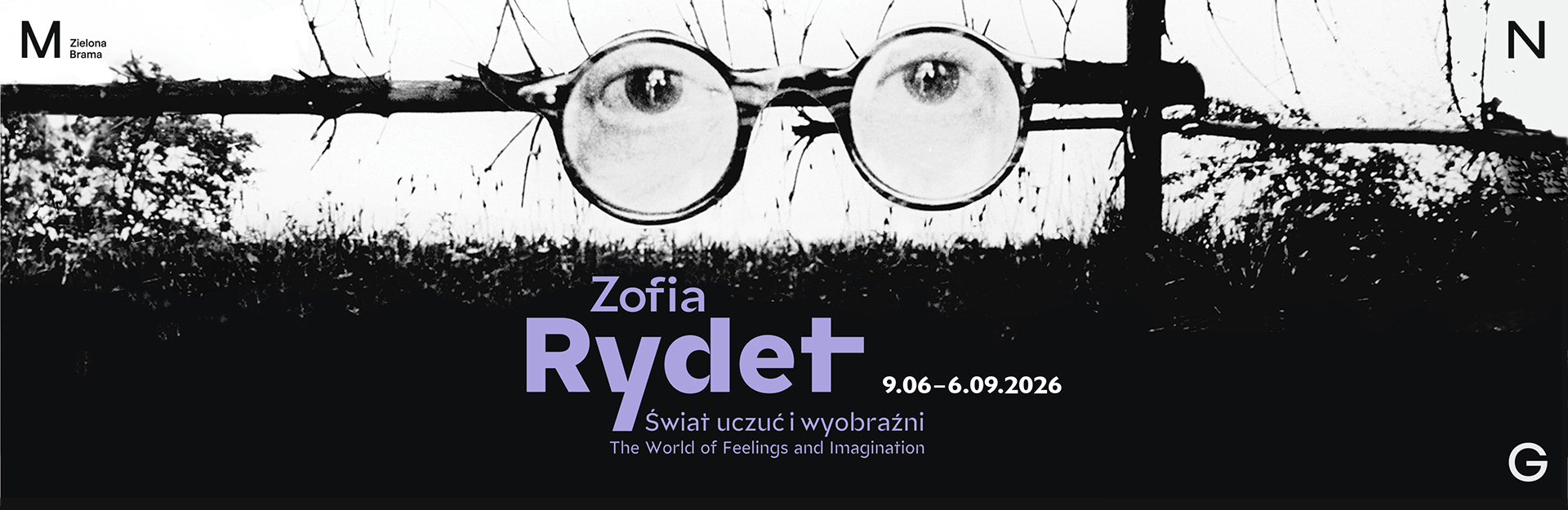 baner do wystawy; Zofia Rydet: zdjęcie w okularach